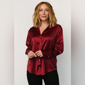 NWT Baltic Born Kacey Sleek Burgundy Satin Button-Up Blouse